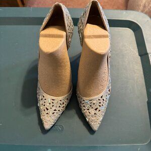INC Kenjay Silver Metallic and Crystal Heels Size 8.5